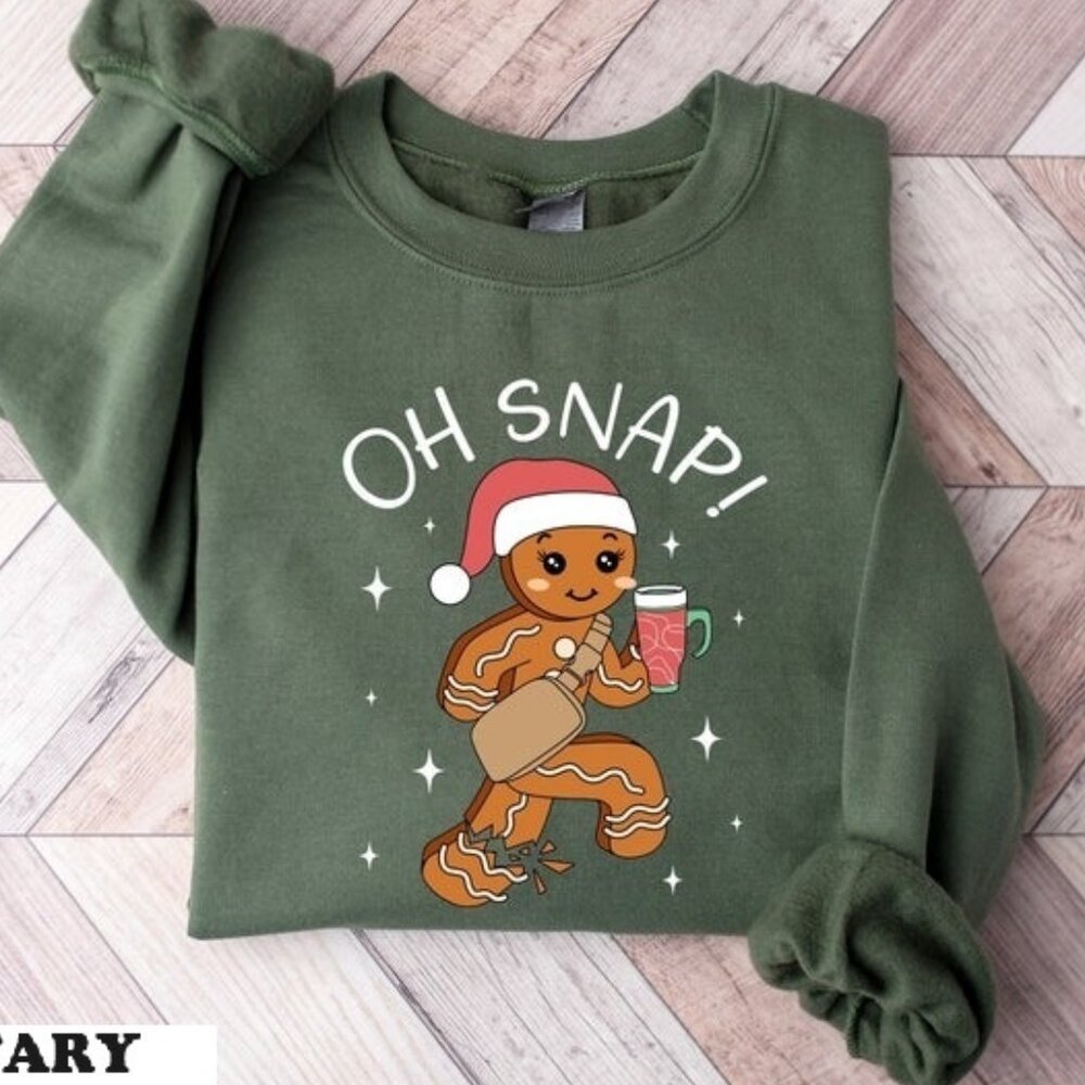 Oh Snap Gingerbread Cookie Sparkly Holiday Funny Christmas Sweatshirt